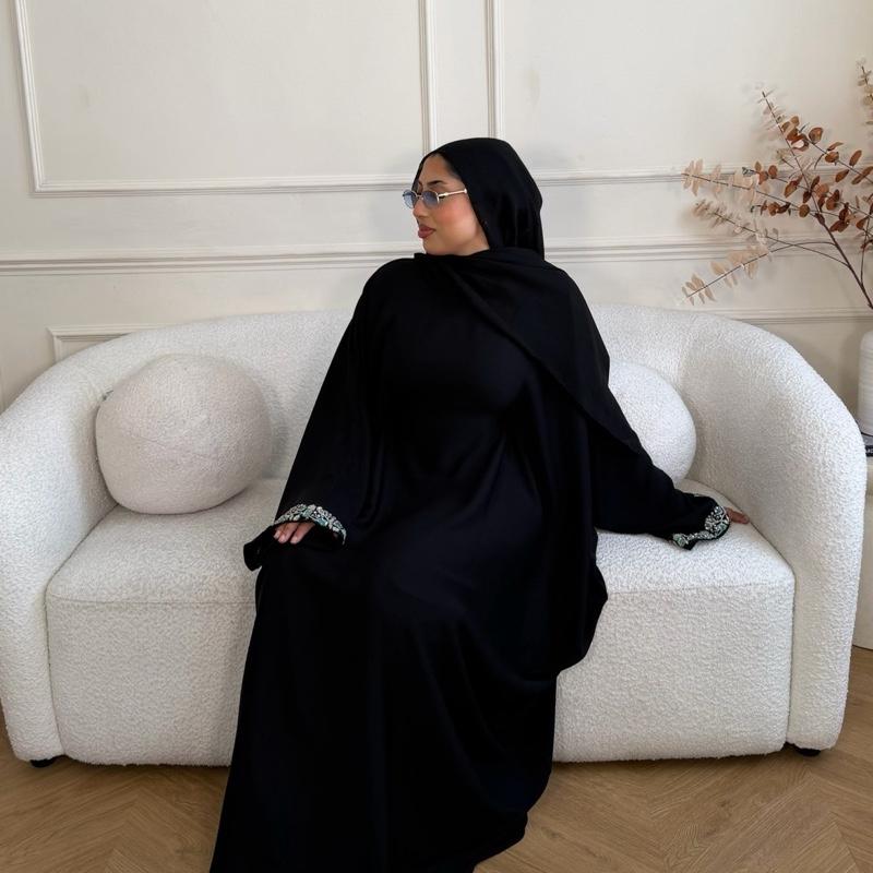 Amira Butterfly Abaya with Elegant Sleeve Details in Zoom Fabric Includes Matching Chiffon Hijab and Belts for Stylish Wear British Style