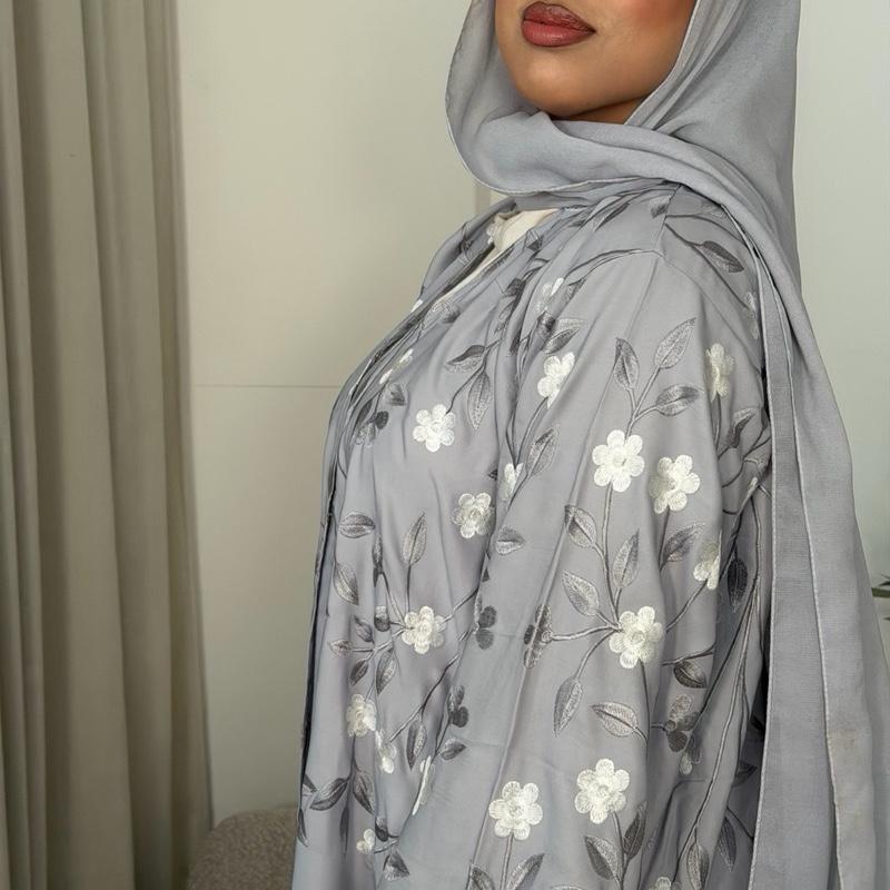 Yasmin Floral Abaya in Nida Fabric Buttoned Abaya Wear Open or Closed Elegant Design for Women