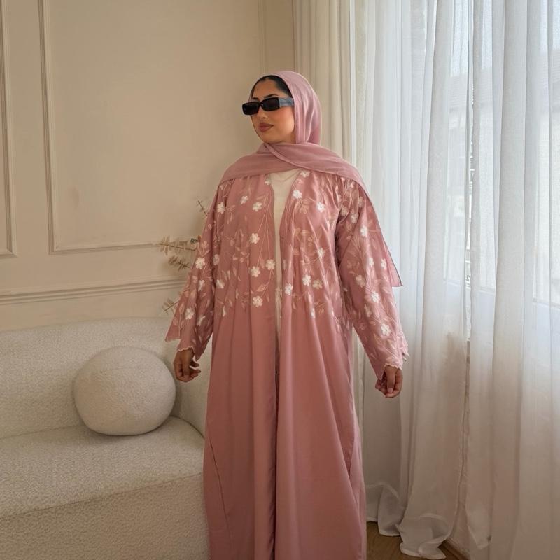 Yasmin Floral Abaya in Nida Fabric Buttoned Abaya Wear Open or Closed Elegant Design for Women