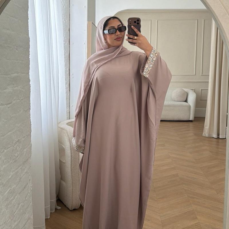 Amira Butterfly Abaya with Elegant Sleeve Details in Zoom Fabric Includes Matching Chiffon Hijab and Belts for Stylish Wear British Style