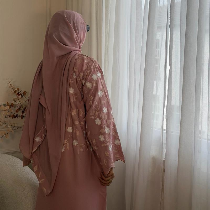 Yasmin Floral Abaya in Nida Fabric Buttoned Abaya Wear Open or Closed Elegant Design for Women