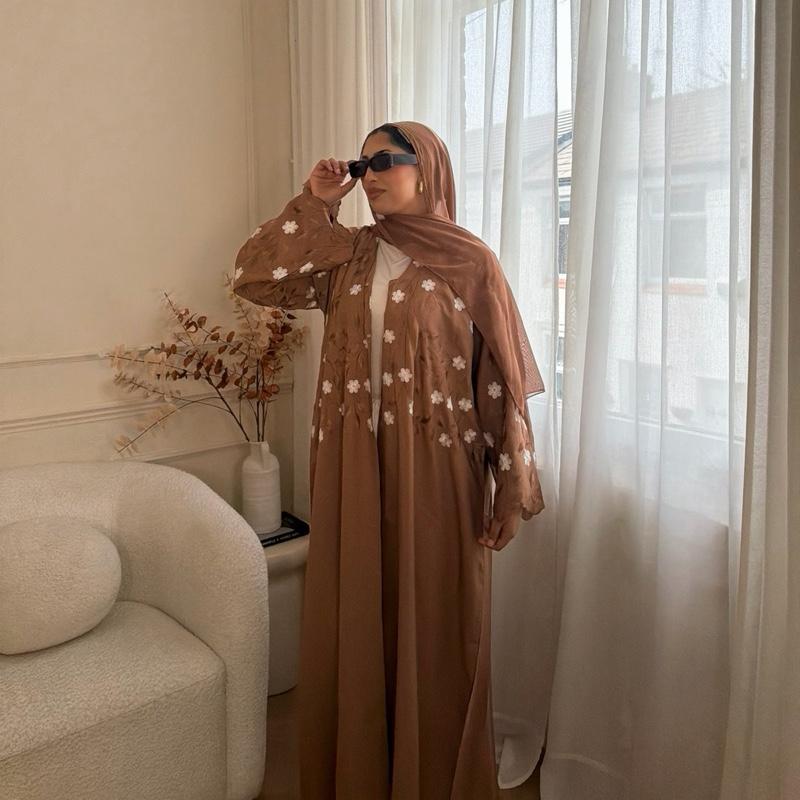 Yasmin Floral Abaya in Nida Fabric Buttoned Abaya Wear Open or Closed Elegant Design for Women